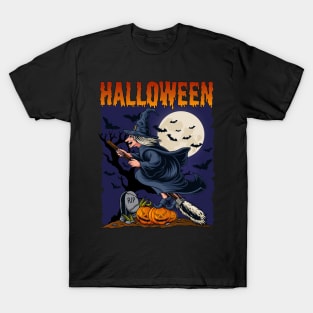 Halloween night flying witch T-Shirt